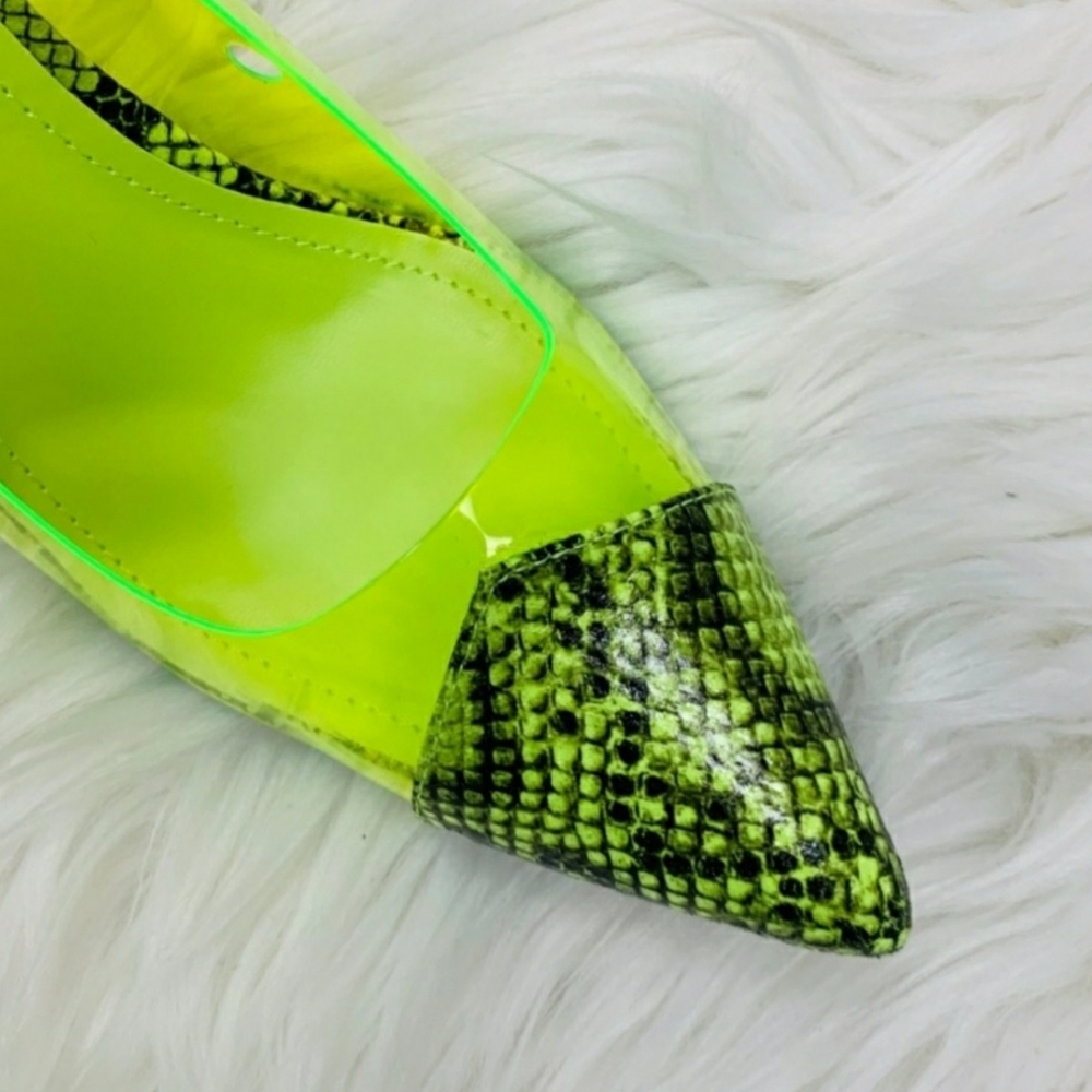 Sz 8.5 HP🎉Cape Robbin Neon Green Snakeskin Pumps - Picture 2 of 8